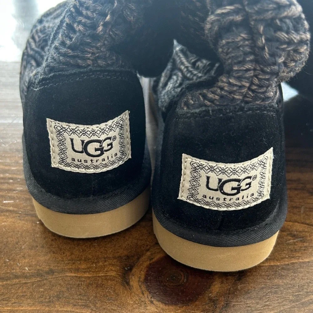 UGG Australia Patchwork Knit Lattice Cardy Charcoal Grey Tall Boots 1001020 Sz 7